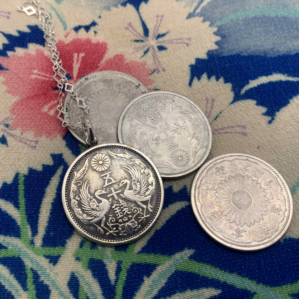50銭 銀貨 古銭 コインネックレス/シルバー925,コッパー,和風 | クロス 